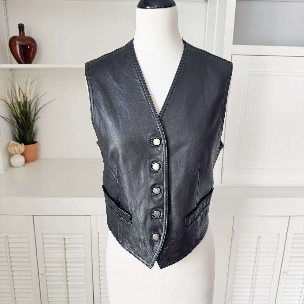 Vintage 90s Y2K DKNY Black Leather Vest Size S - Picture 2 of 7